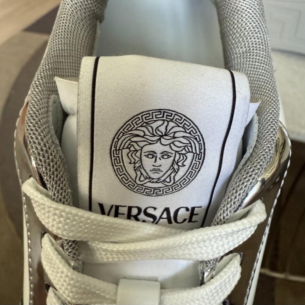 Versace Medusa Mens Leather White/Silver Sneakers Mens Size 10 US - Picture 12 of 15